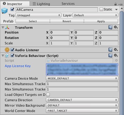 Paste the License Key on ARCamera prefab