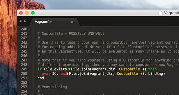 Vagrantfile source code for Customfile