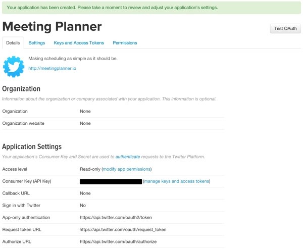 Building Your Startup OAuth - Twitter App Page