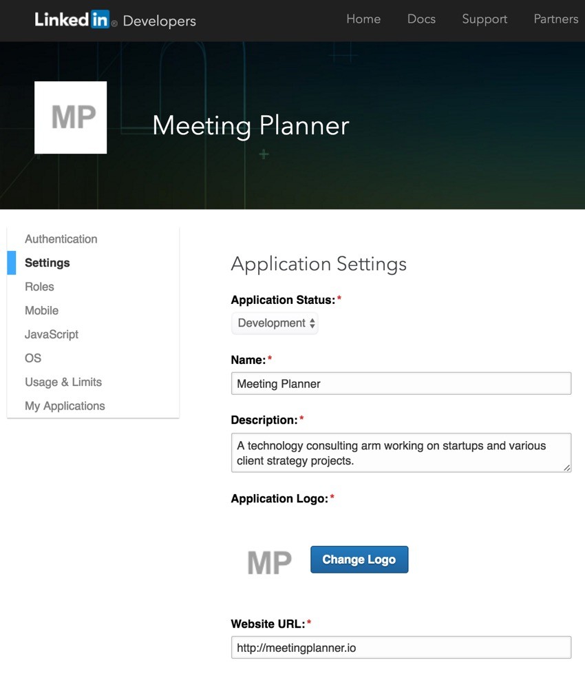 Building Your Startup OAuth - LinkedIn Dev App Settings