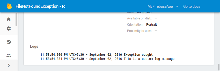 Log messages in Firebase console