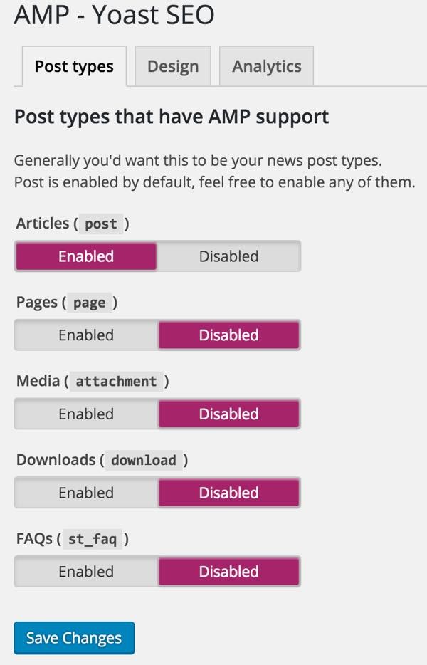 AMP for WordPress - Glue for Yoast SEO  AMP Post Types Tab