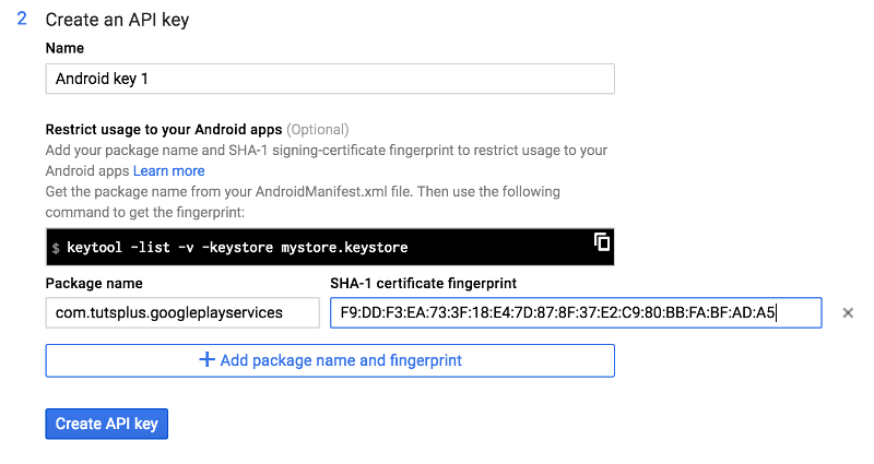 Google API Console Create an API Key