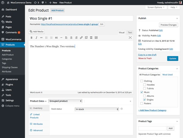 Setting up a grouped product 