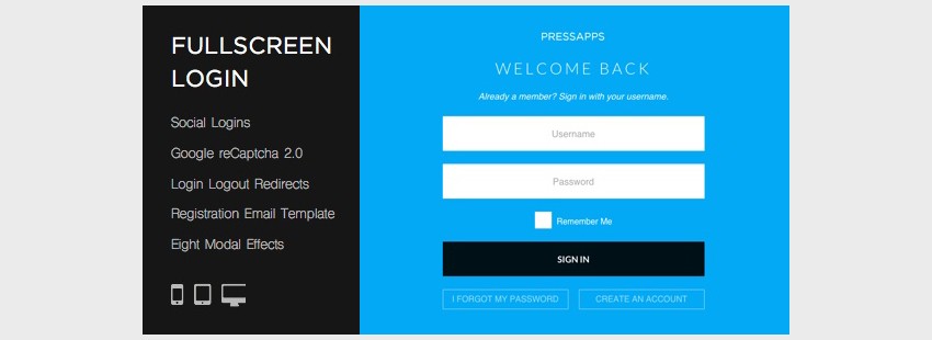 Fullscreen Login WordPress Plugin