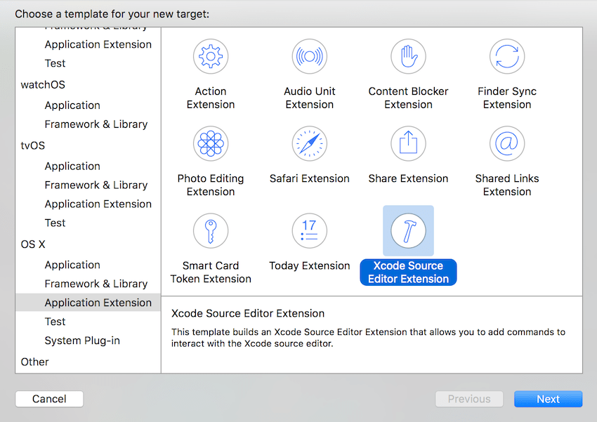 Add a New Target of Type Xcode Source Editor Extension