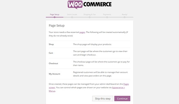 WooCommerce page setup