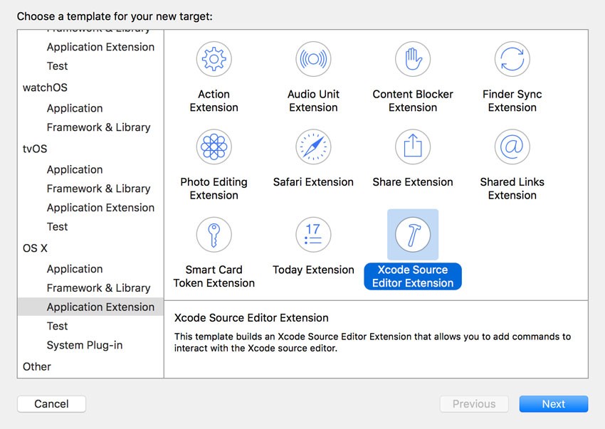 Xcode Source Editor Extension Template