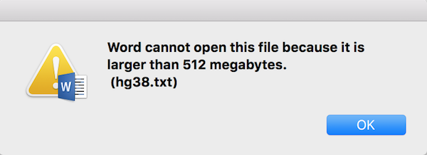 Microsoft Word cant open a file because its too large