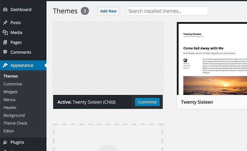 WordPress List of Theme Interface in the Dashboard