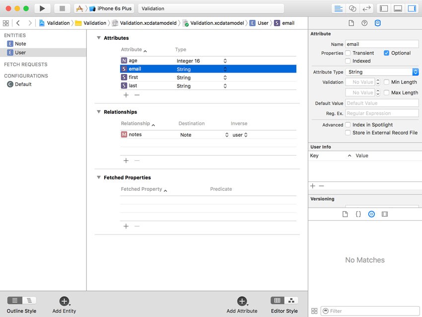 Validation Rules in the Data Model Inspector