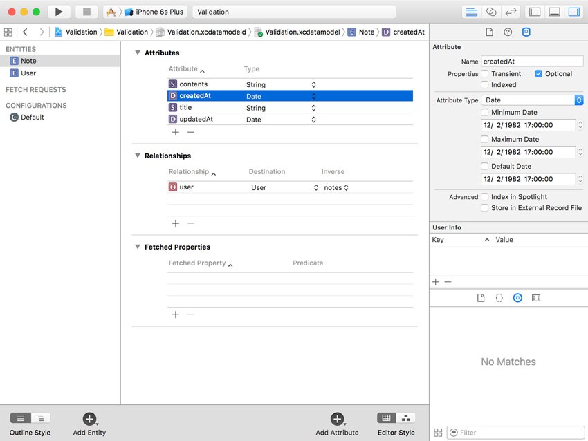 Validation Rules in the Data Model Inspector