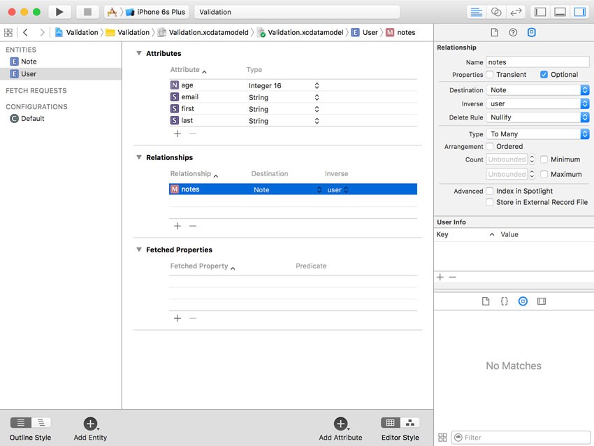 Validation Rules in the Data Model Inspector