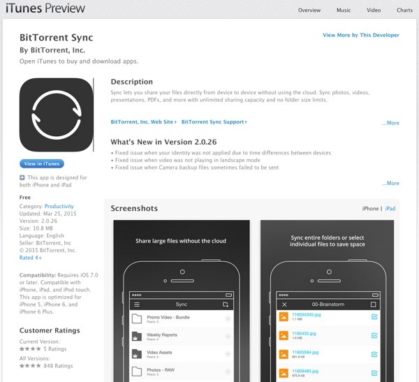 BitTorrent Sync iTunes Store iOS App