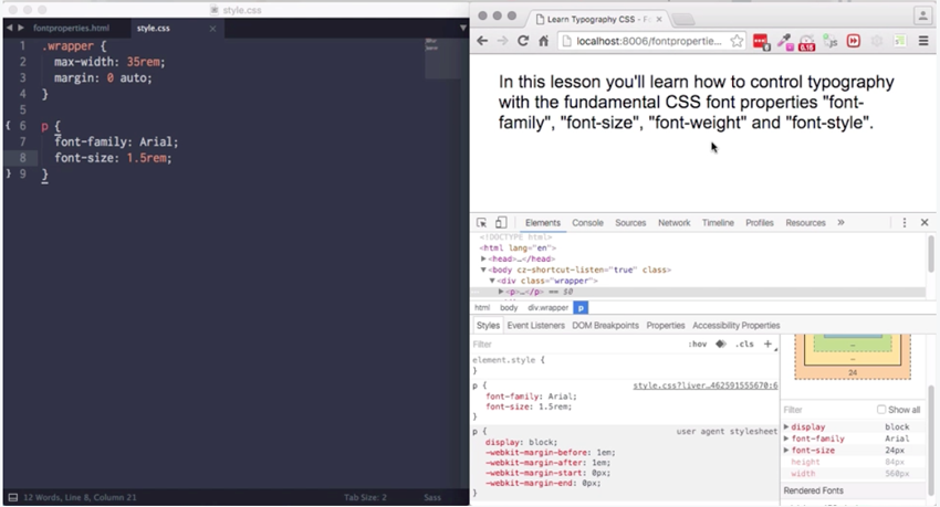 Screenshot from CSS typography course