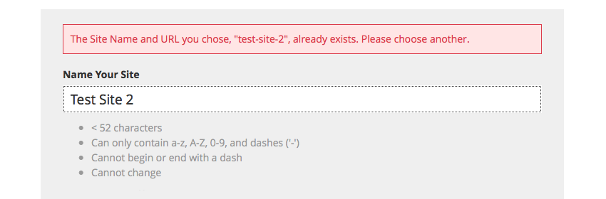 Site Name already in use