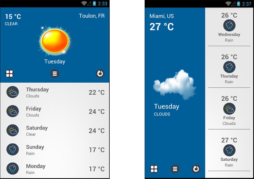 Weather Pro app template screenshots