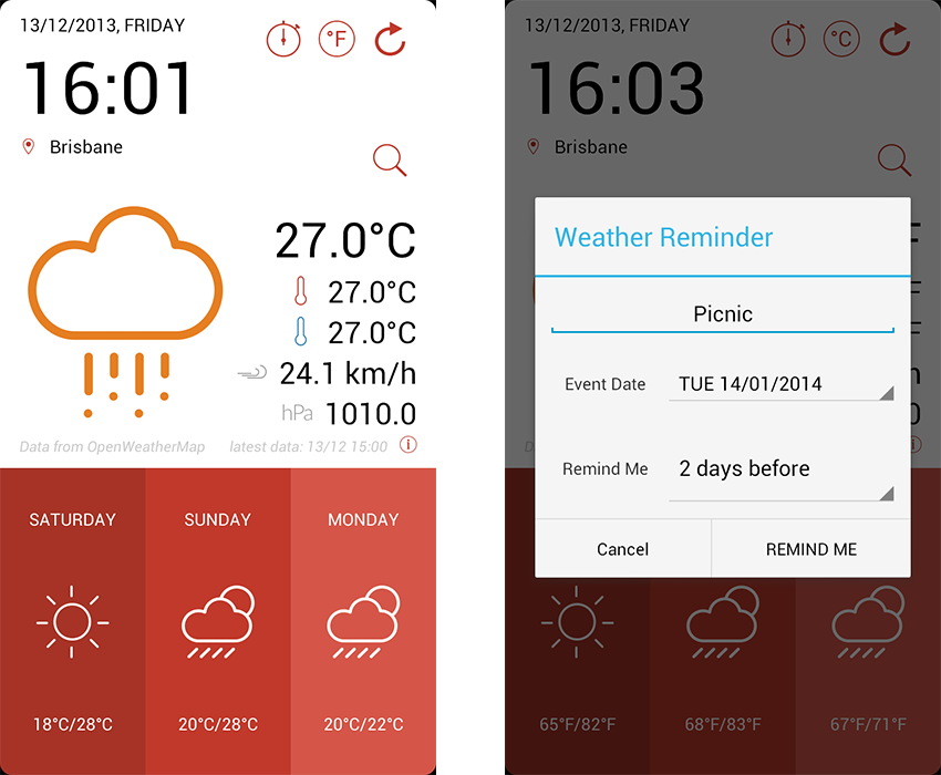 Weminder app template screenshots