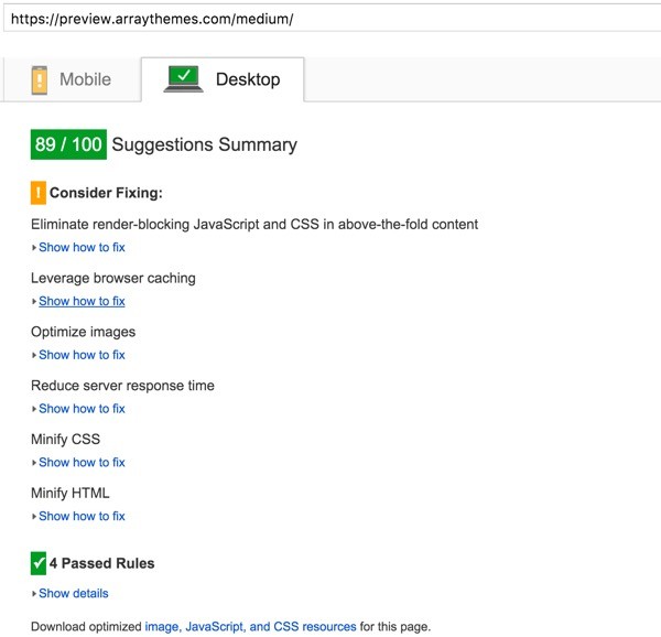 PageSpeed Optimization Array Themes Desktop Just One Part