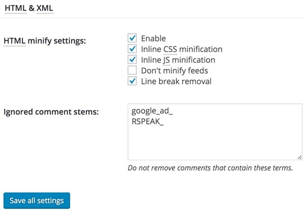 PageSpeed W3TC Minification of HTML