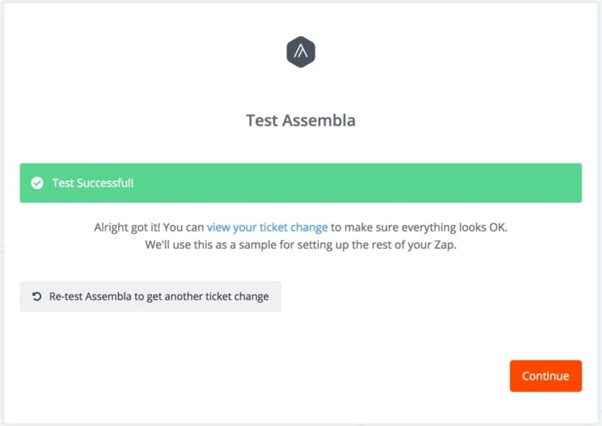 Assembla Zapier Automated Workflow - Connection Test Succes