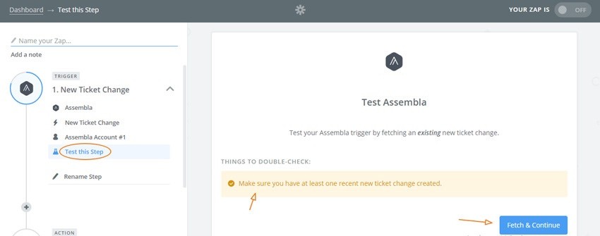 Assembla Zapier Automated Workflow - Test assembla with a new ticket change