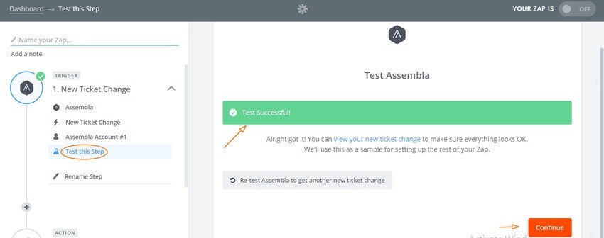Assembla Zapier Automated Workflow - Choose Assembla Trigger for Quickbooks
