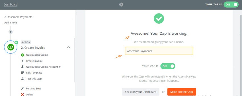 Assembla Zapier Automated Workflow - Your Zap is Working