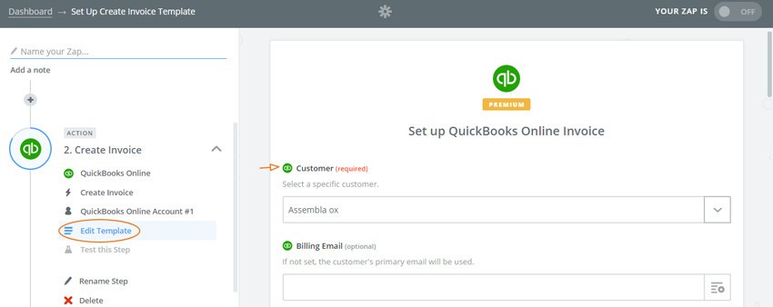 Assembla Zapier Automated Workflow - Edit the Template and choose the customer