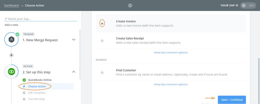 Assembla Zapier Automated Workflow - Quickbooks action Create Invoice