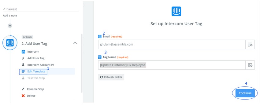 Assembla Zapier Automated Workflow - Set up a Intercom User Tag