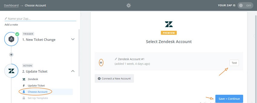 Assembla Zapier Automated Workflow - Connect to our Zendesk Account