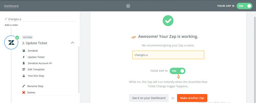 Assembla Zapier Automated Workflow - Your Zap is Working