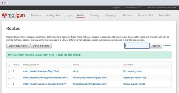 Exploring Mailgun - Routes in the Control Panel