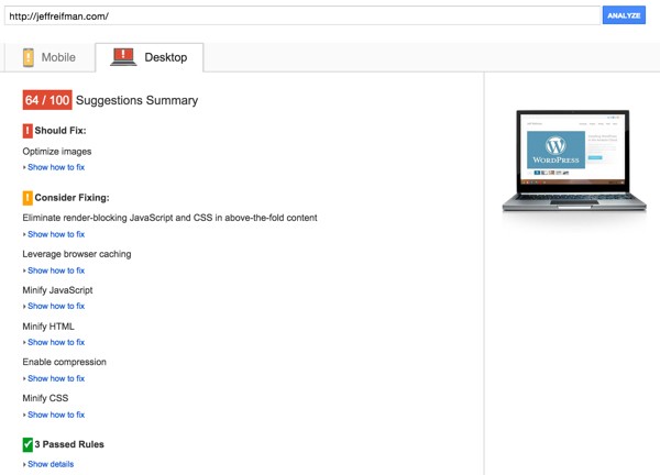Optimizing PageSpeed - Initial Desktop