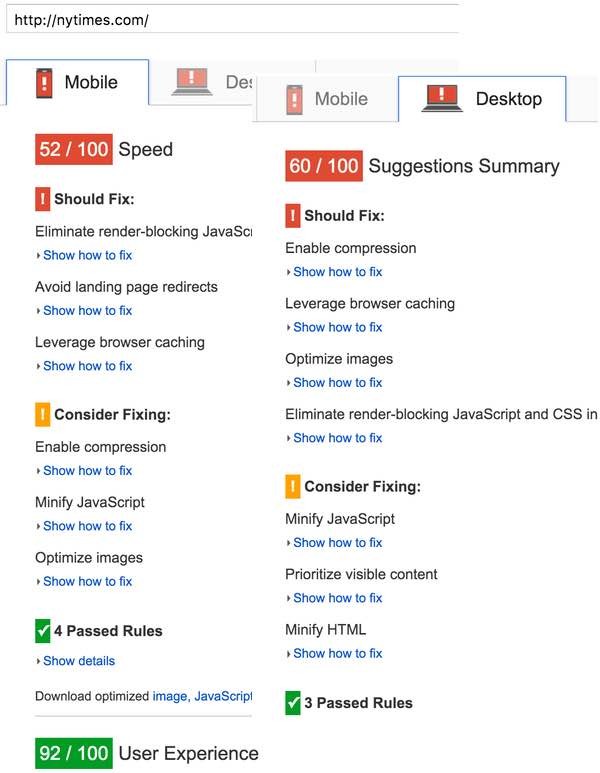 PageSpeed for New York Times