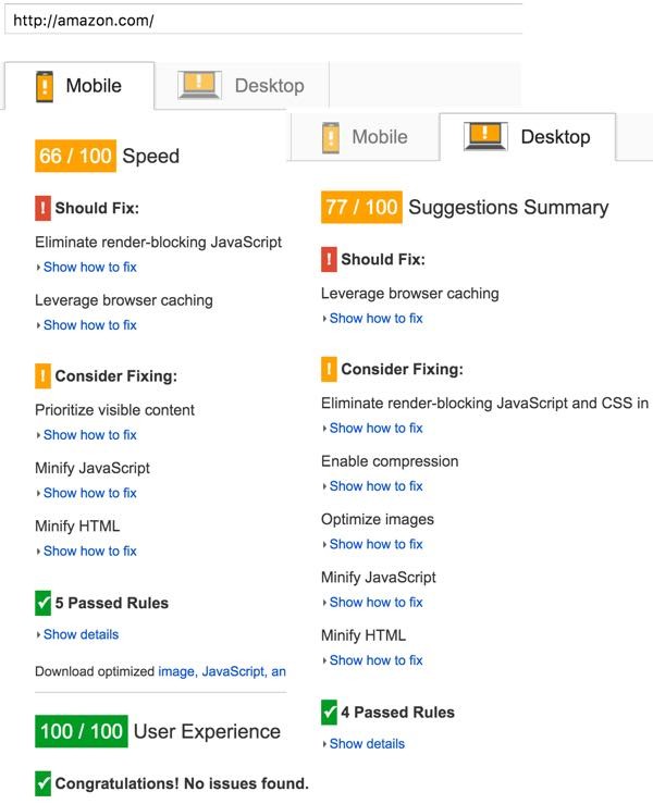 PageSpeed Amazon