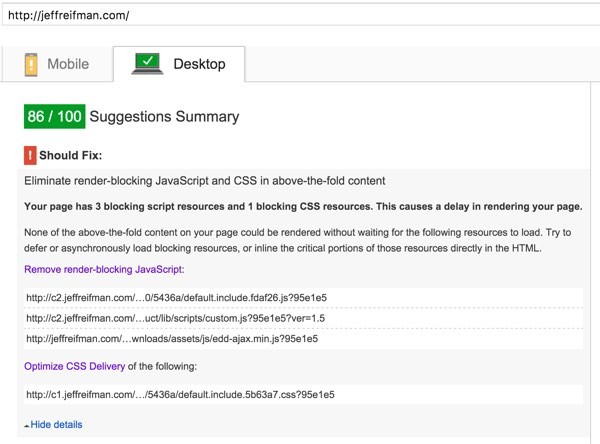 Google PageSpeed Final Desktop Score 