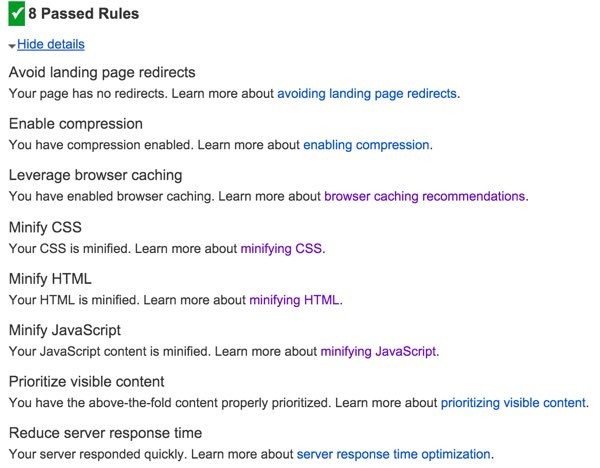 Optimizing PageSpeed - Final Scores Passed Rules