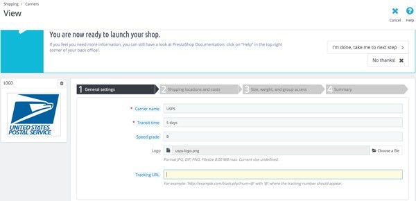 PrestaShop - Add USPS Carrier Settings