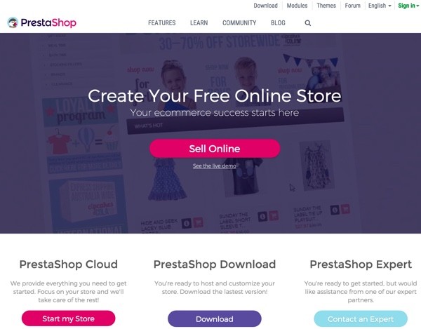 PrestaShop home page