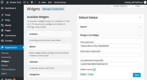 Mailgun Plugin - Adding a Subscription Widget