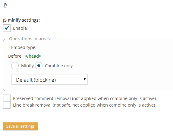 JavaScript Minification Settings
