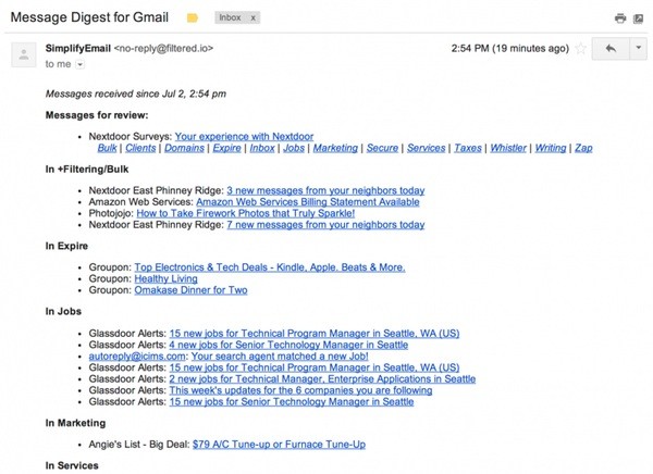 The Simplify Email Message Digest Shows You What Came In and How It Was Filtered