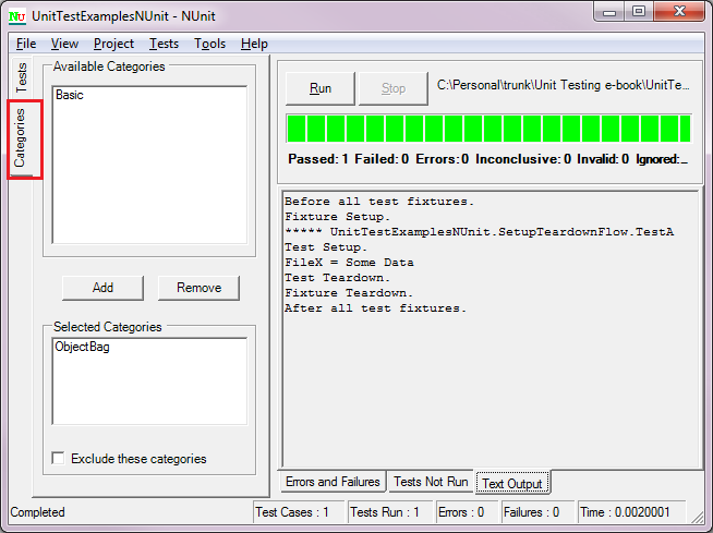 NUnit Categories