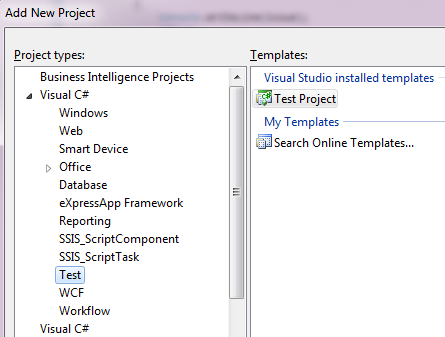 VS2008 New Test Project