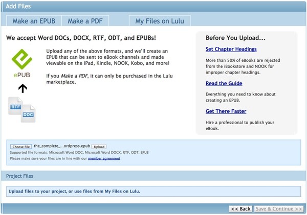 Upload Your ePub File to Lulu