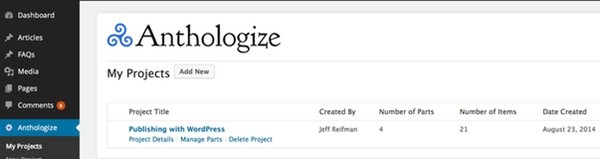 Anthologize Project List