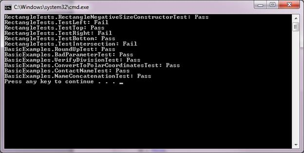 Our Simple Test Engine Console Results