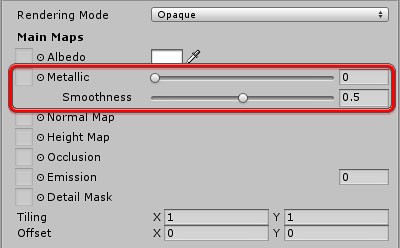 Unity Inspector panel - material properties